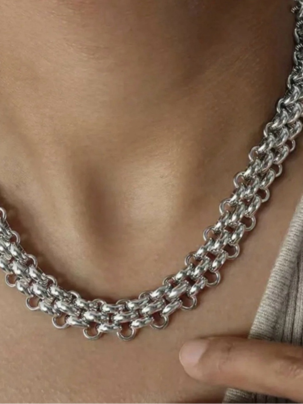 Silver Chunky Chain Choker Necklace